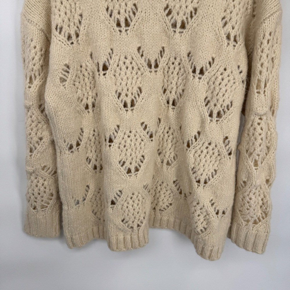 American Eagle Sweater Womens Small Ivory Oversized Wool Blend Cottagecore Boho - Picture 8 of 15